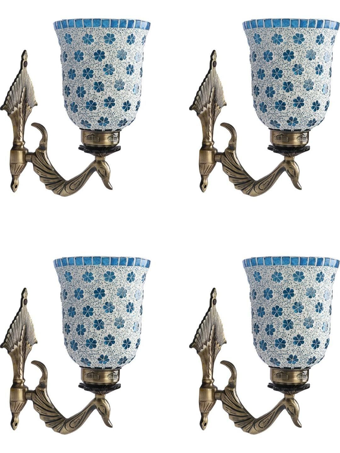 1ST TIME Blue & Blue Printed Metal Traditional Cylinder Shaped Wall Lamp-image-42