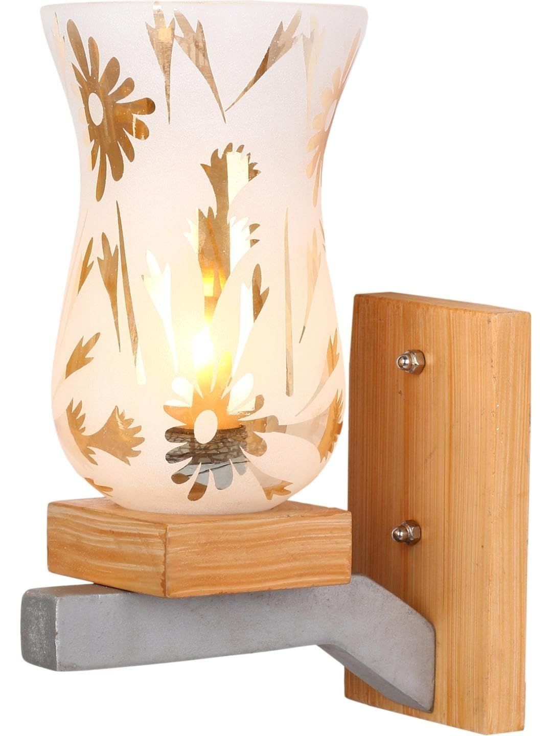 1ST TIME Gold-Toned & White Printed Wood Traditional Wall Lamp-picture-12