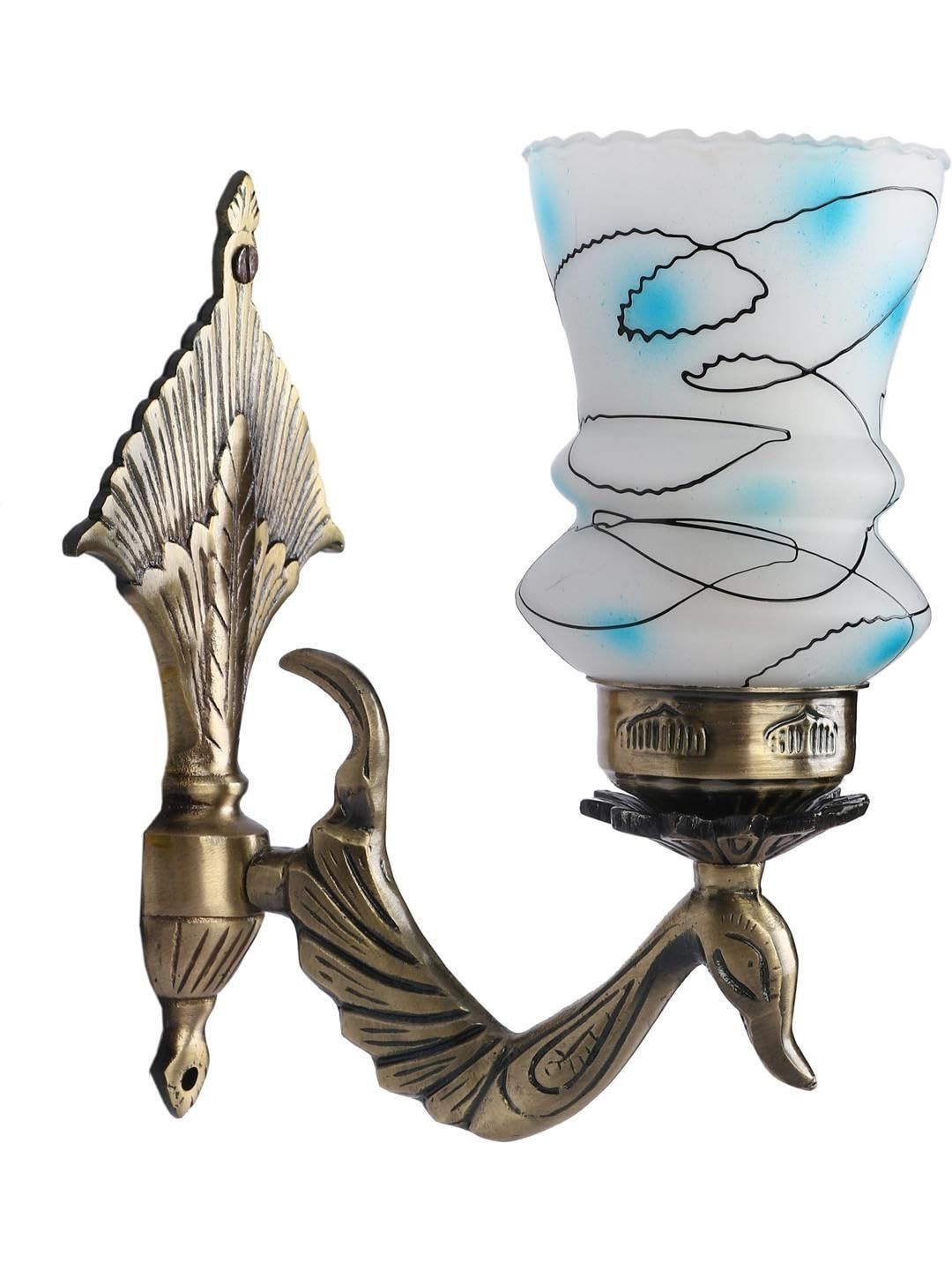 1ST TIME Blue & Gold-Toned Printed Metal Traditional Abstract Shaped Shaped Wall Lamp-picture-51
