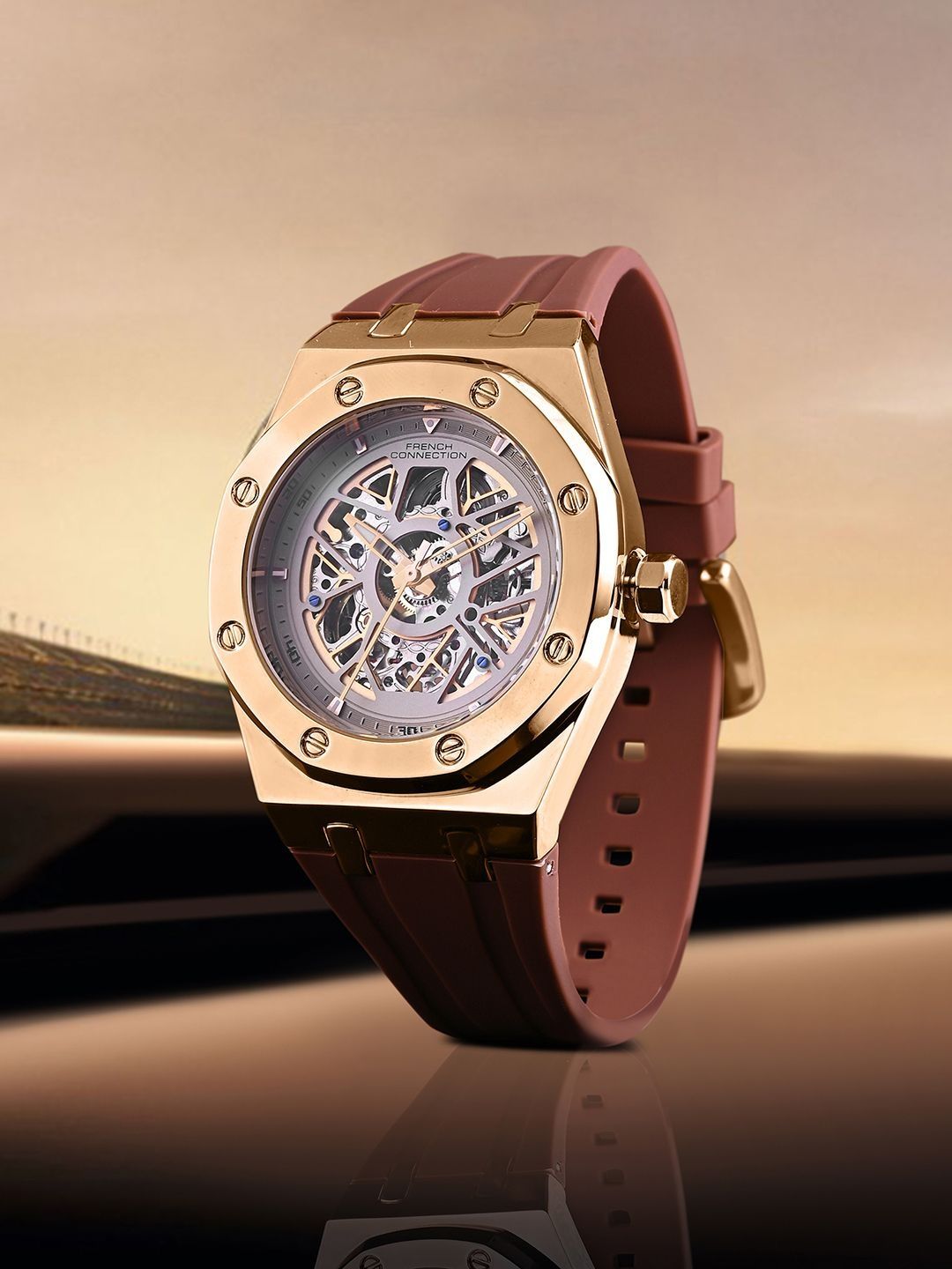 French Connection Men Skeleton Dial & Straps Analogue Automatic Motion Powered Watch FCA28BR