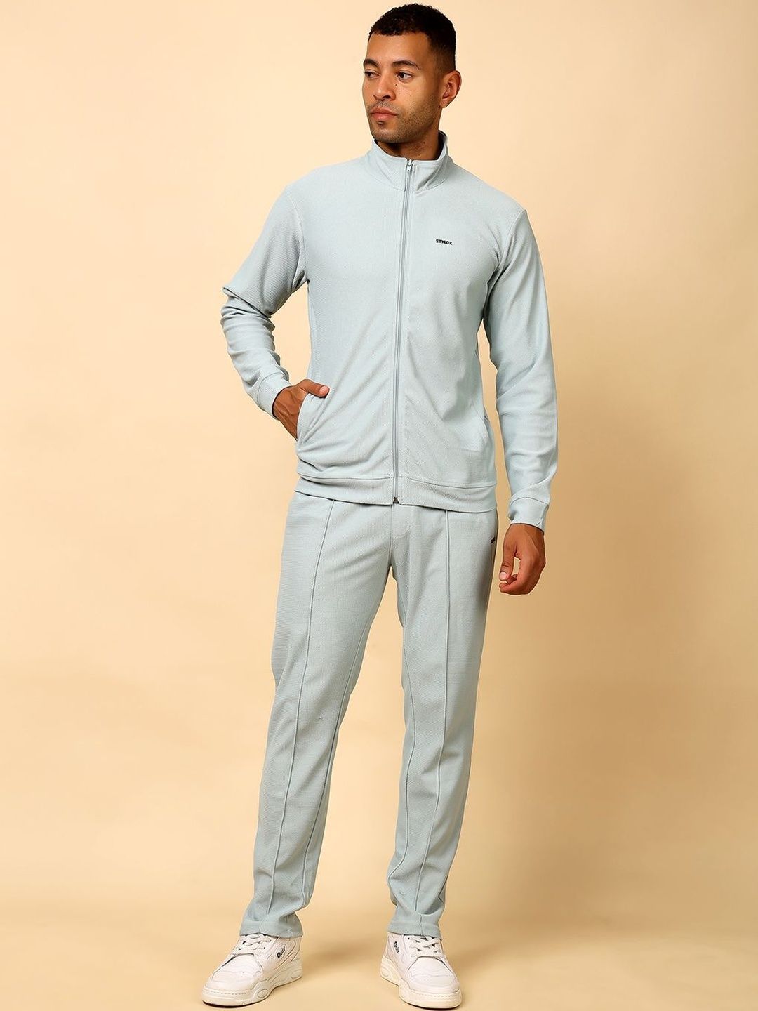 Stylox Men Cotton Mock Collar Zip Closure Tracksuits-image-38