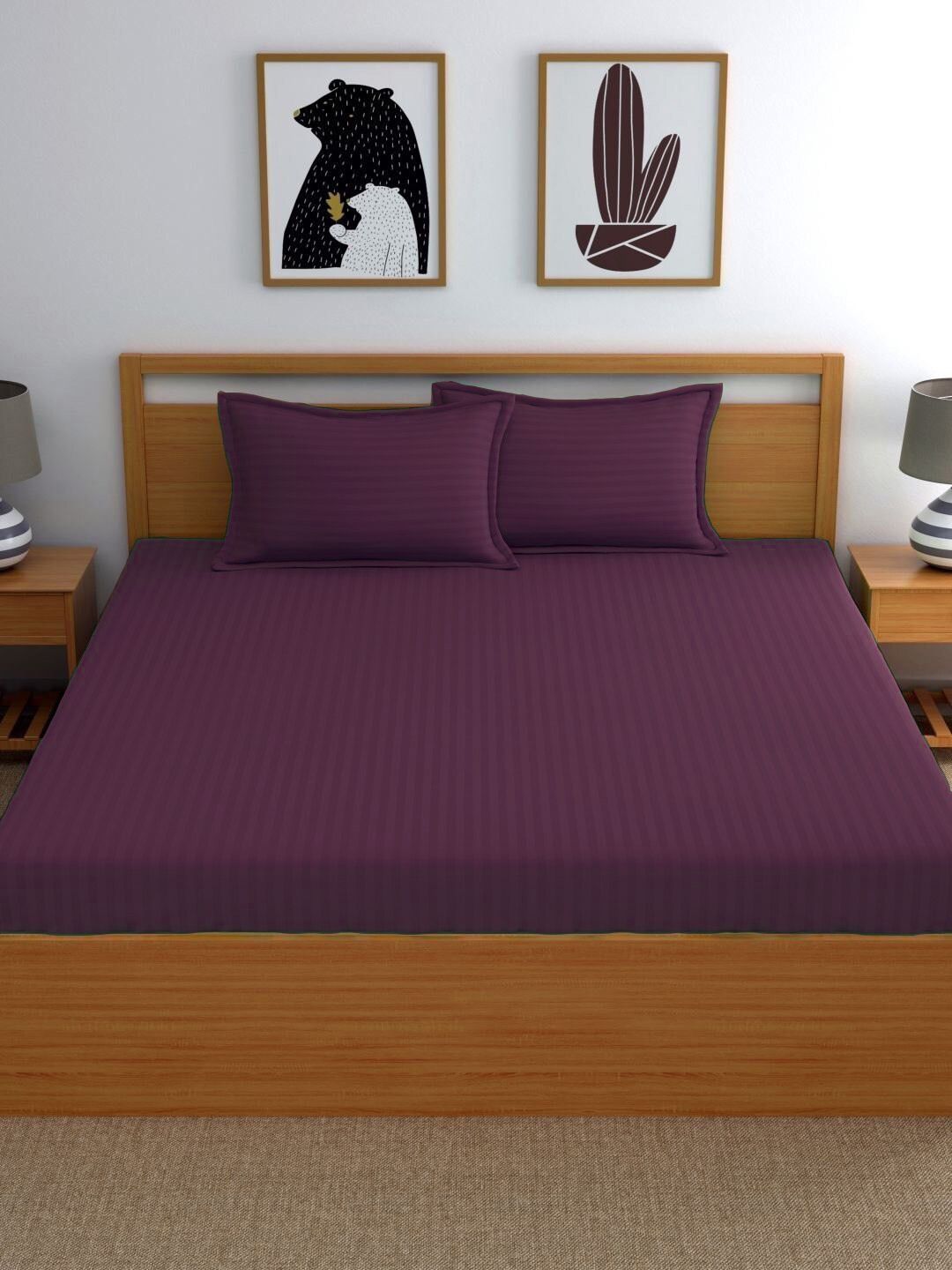 WEAVE AND DECOR Purple Striped 300 TC Bedsheet with 2 Pillow Covers-image-19