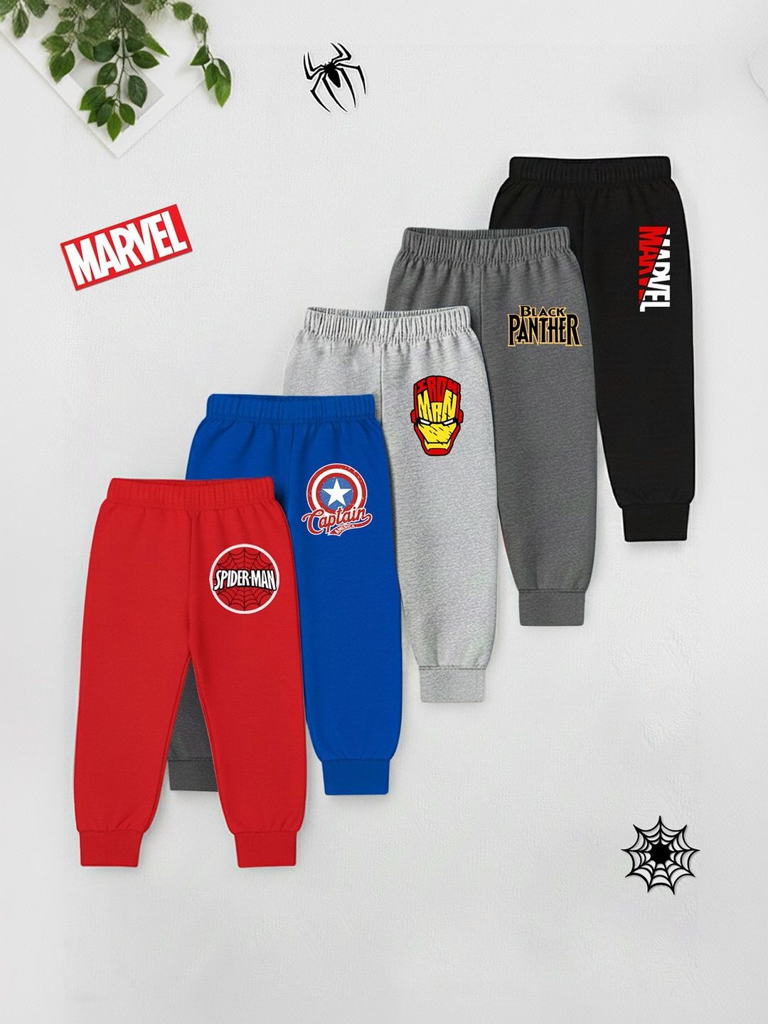 Marvel by Miss and Chief Boys Pack Of 5 Printed Cotton Mid-Rise Joggers-image-30