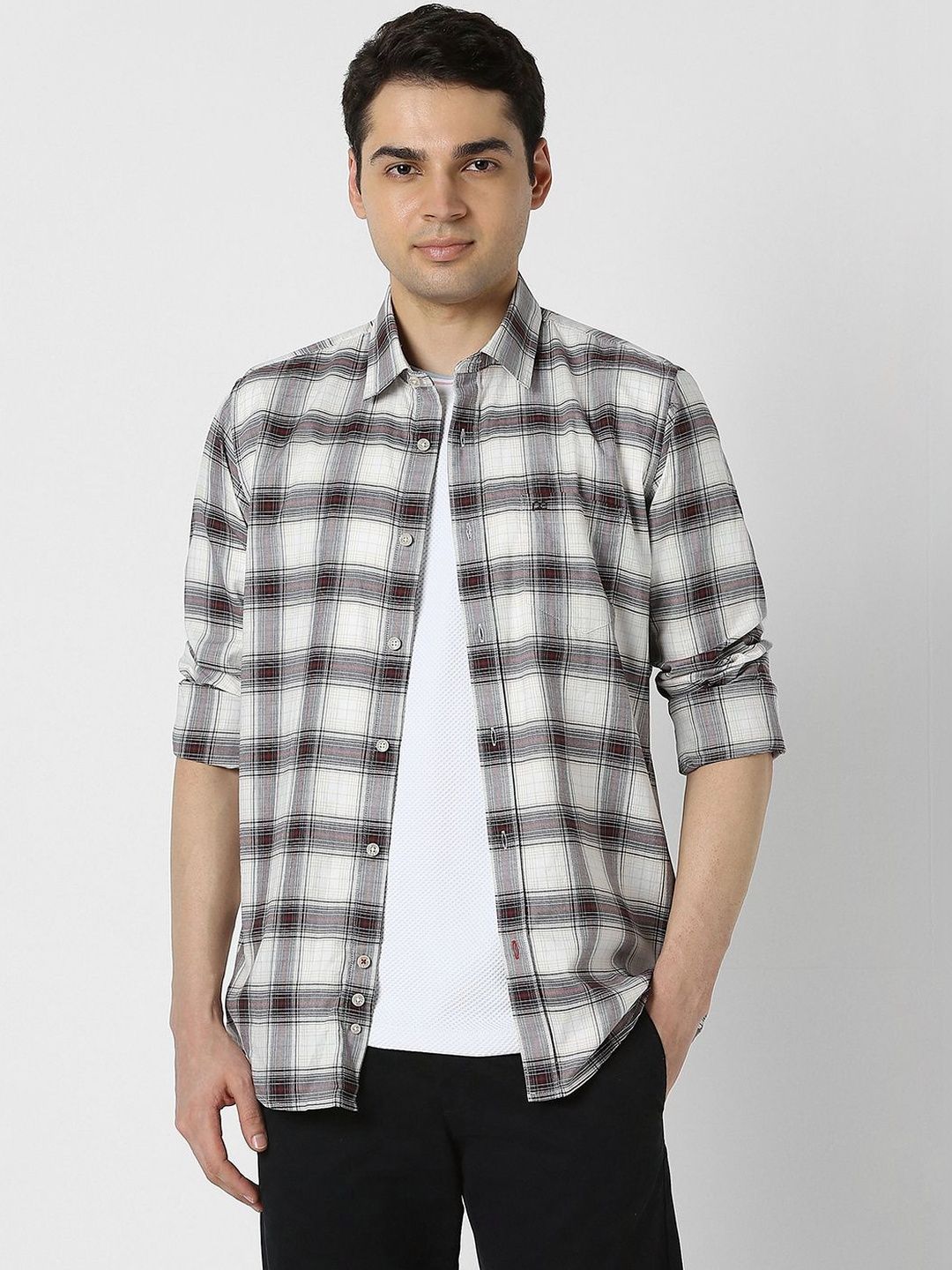 Peter England Casuals Men Slim Fit Tartan Checks Checked Casual Shirt-picture-36