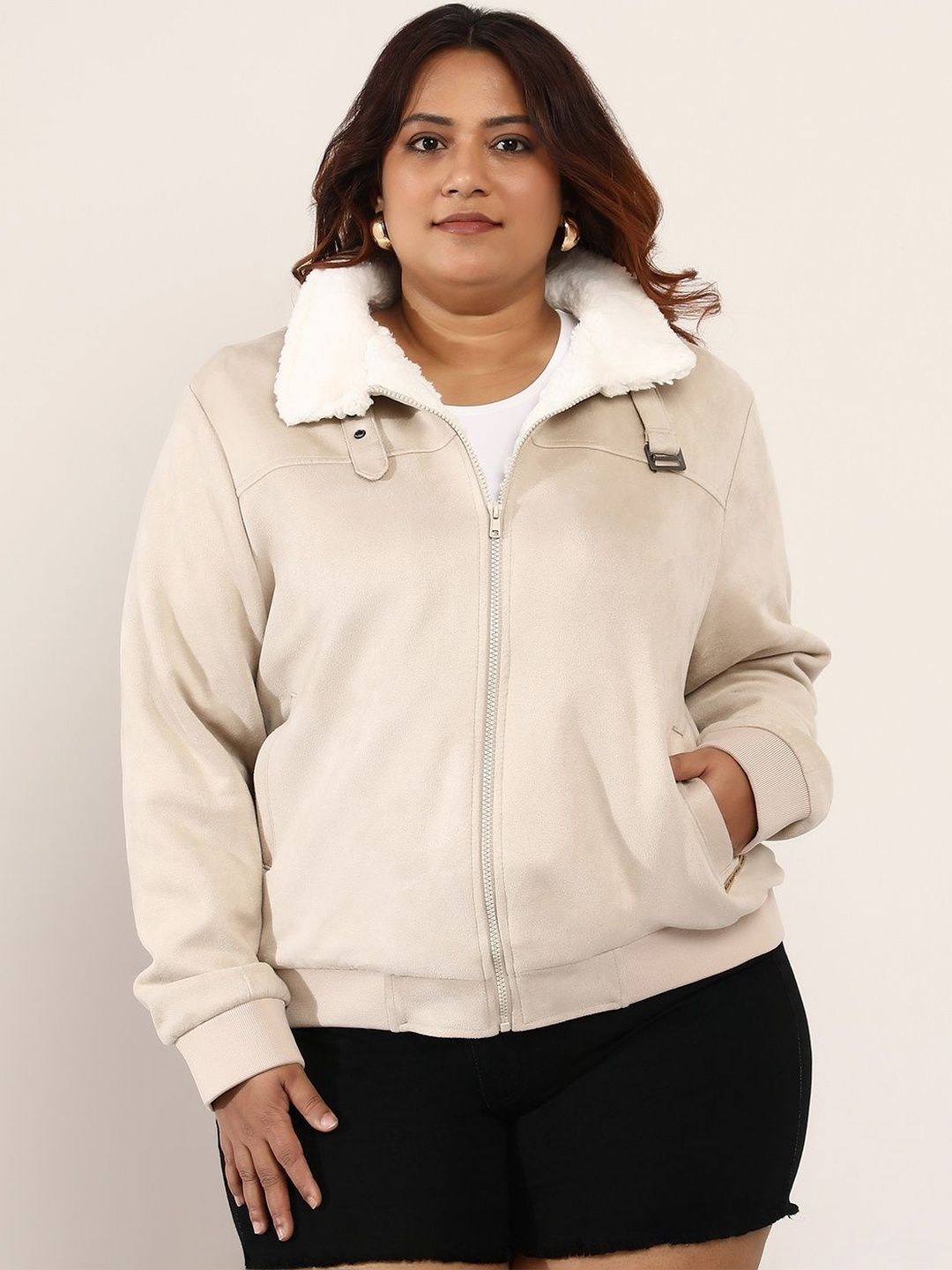 Instafab Plus Women Suede Lightweight Bomber Jacket-picture-40