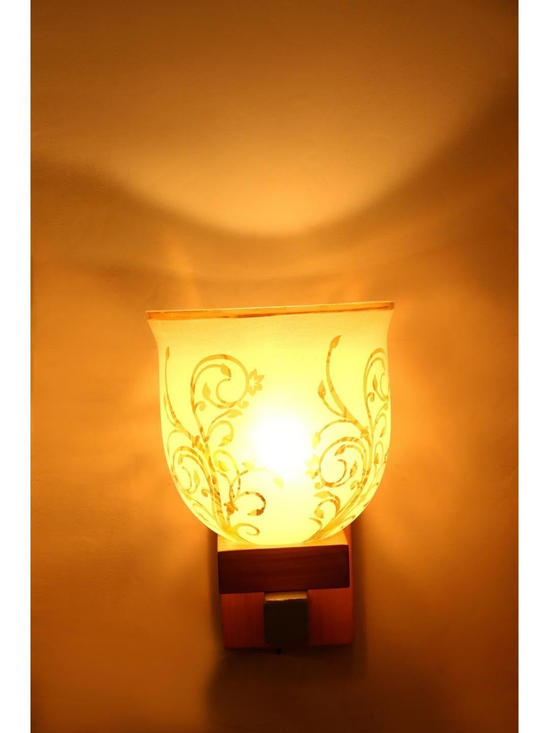 1ST TIME Gold-Toned & White Printed Wood Traditional Wall Lamp-picture-22