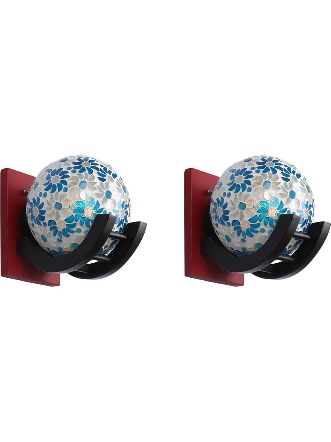 1ST TIME Blue & Blue Colourblocked Wood Spherical Shaped Wall Lamp-image-31