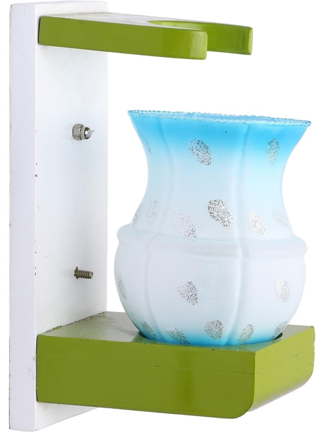 1ST TIME Blue & White Printed Wood Frustum Shaped Wall Lamp-image-42
