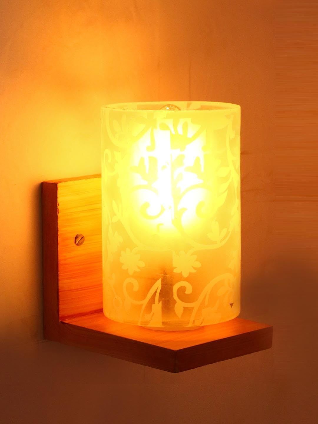 1ST TIME White & White Printed Wood Cylinder Shaped Wall Lamp-picture-14