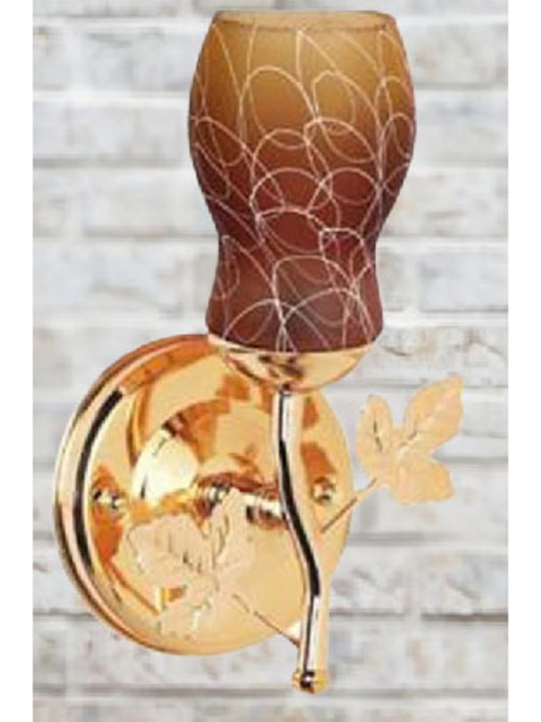 1ST TIME Brown & Gold-Toned Printed Metal Traditional Frustum Shaped Wall Lamp-picture-25