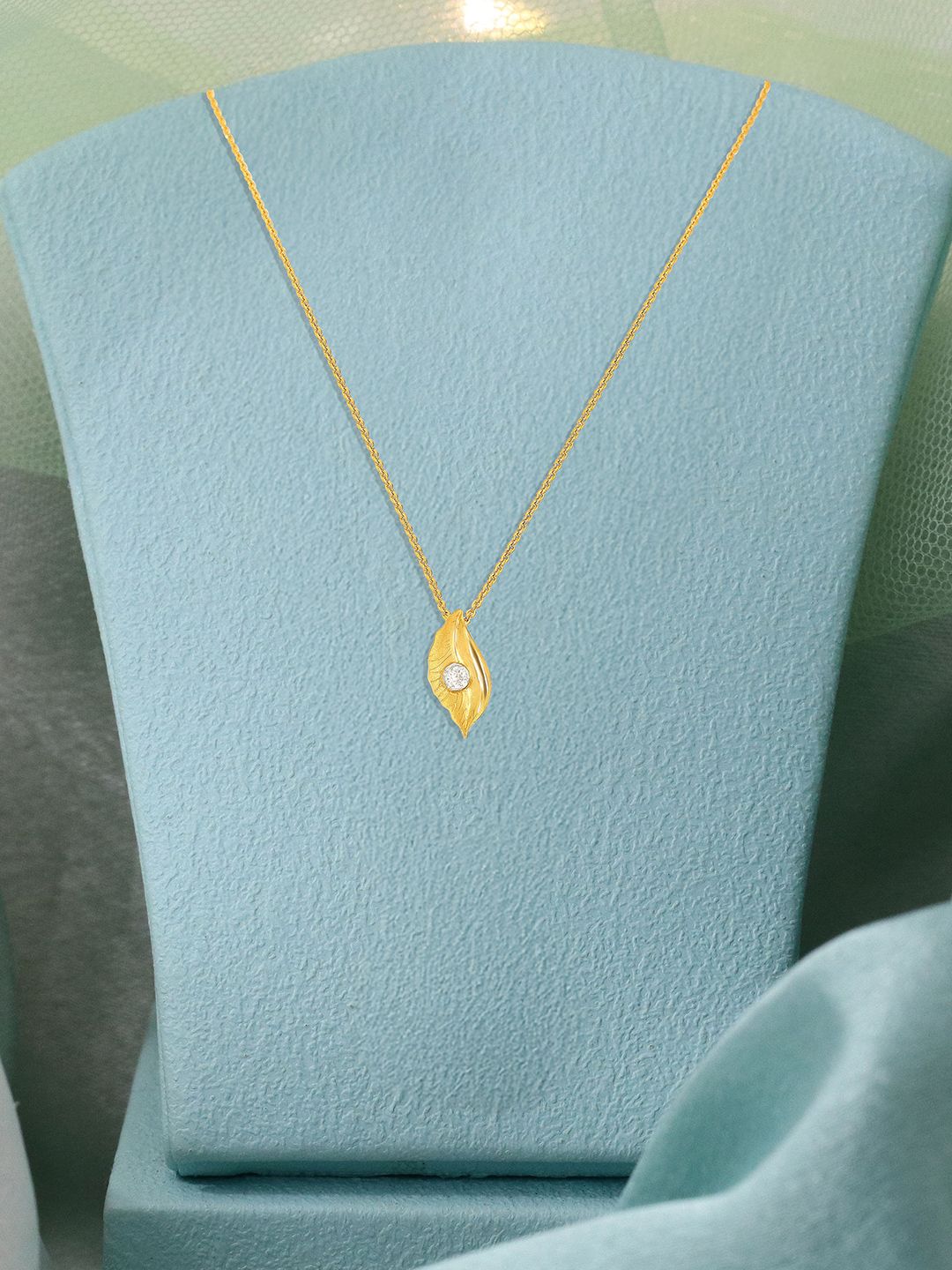 BHIMA 22KT Gold BIS Hallmark 916 Purity Gold Whispering Leaf Stone Necklace-image-8