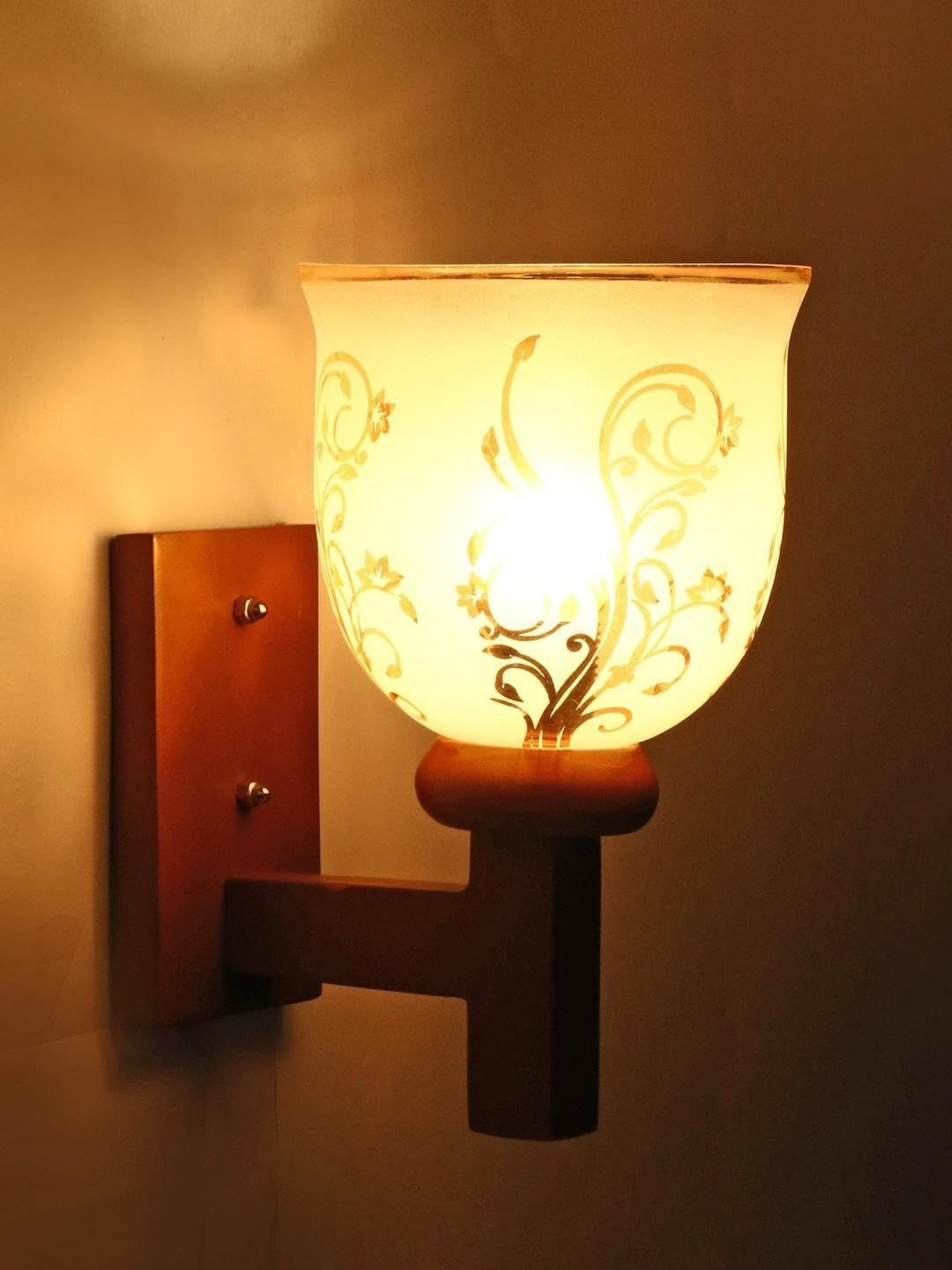 1ST TIME Gold-Toned & White Printed Wood Wall Lamp-picture-38