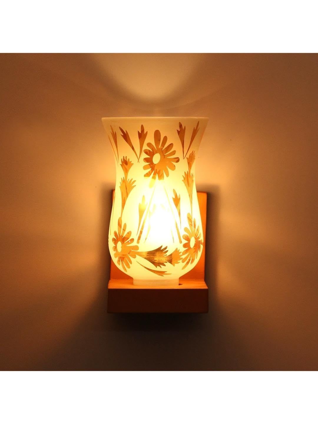 1ST TIME Gold-Toned & White Printed Wood Frustum Shaped Wall Lamp-picture-36