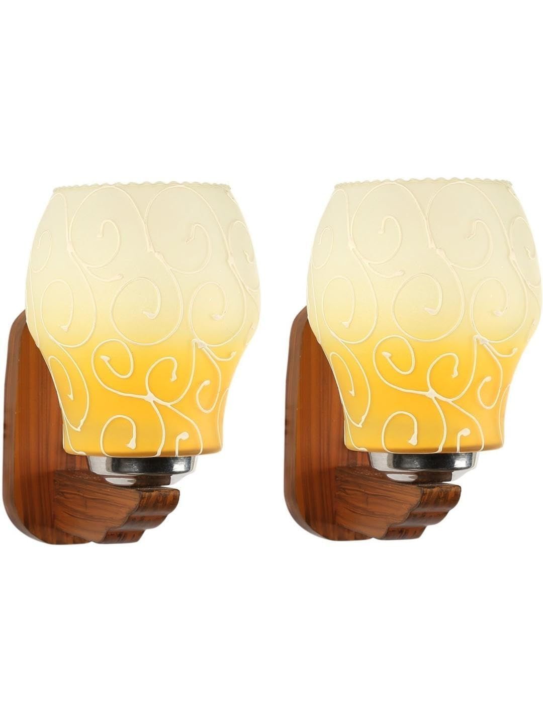 1ST TIME Yellow & Yellow Printed Wood Traditional Frustum Shaped Wall Lamp-image-27