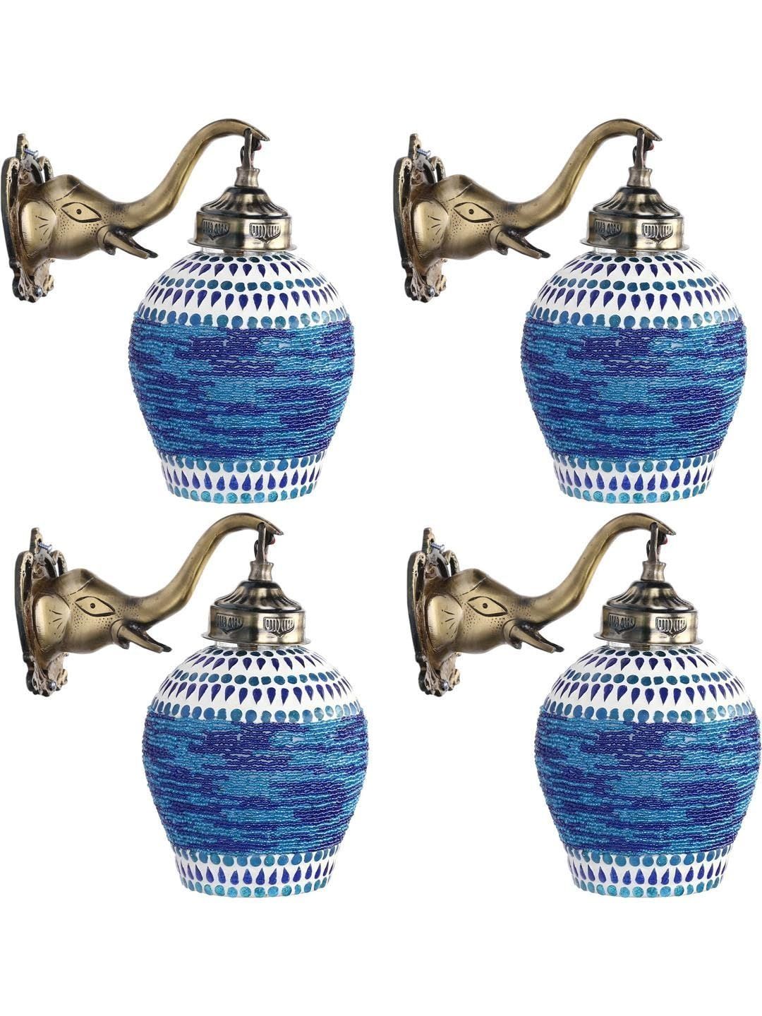 1ST TIME Blue & White Printed Metal Traditional Rectangle Shaped Wall Lamp-image-46