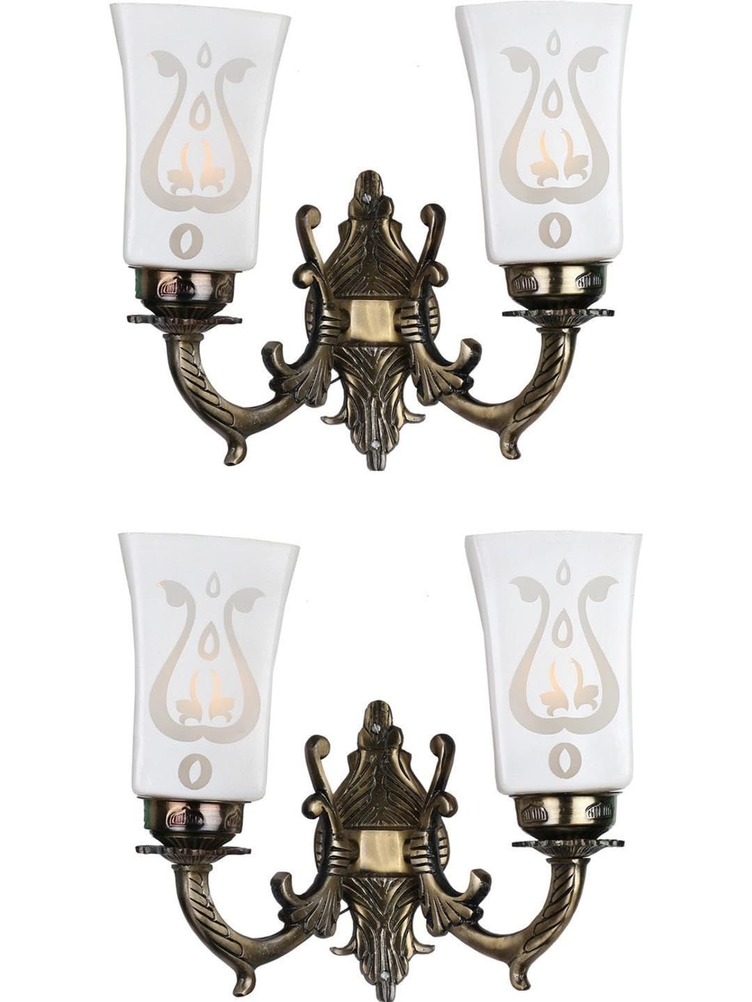 1ST TIME White & Bronze-Toned Printed Metal Traditional Frustum Shaped Wall Lamp-picture-52