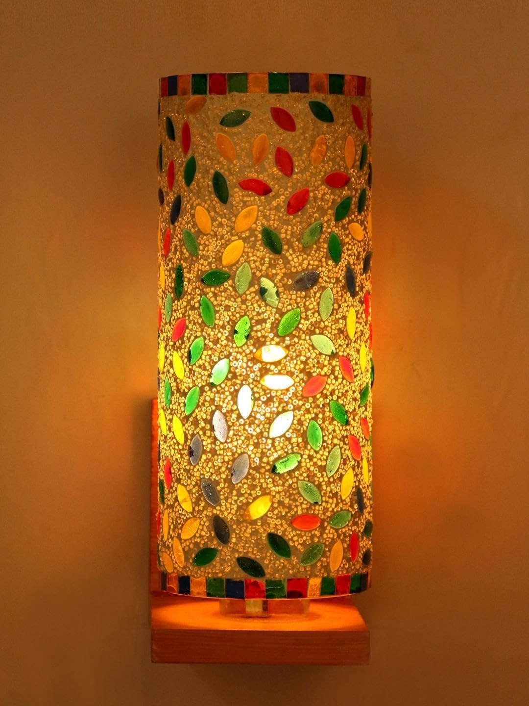 1ST TIME Multicoloured & Multicoloured Textured Wood Cylinder Shaped Wall Lamp-picture-21