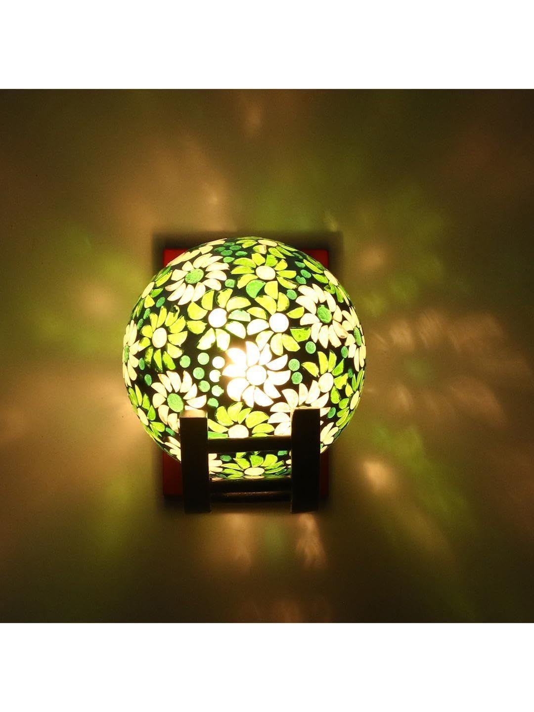 1ST TIME Green & Green Printed Wood Spherical Shaped Wall Lamp-picture-49