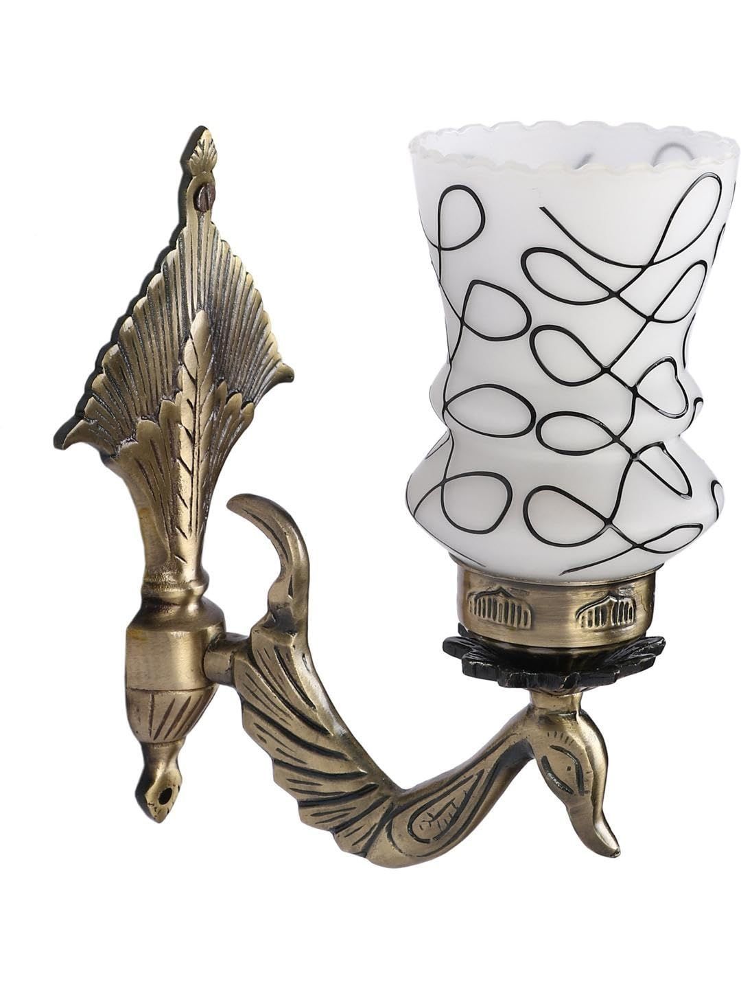 1ST TIME Black & Bronze-Toned Printed Metal Traditional Abstract Shaped Shaped Wall Lamp-image-22