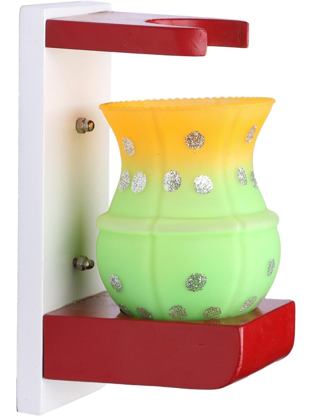 1ST TIME Green & Red Printed Wood Abstract Shaped Shaped Wall Lamp-image-31
