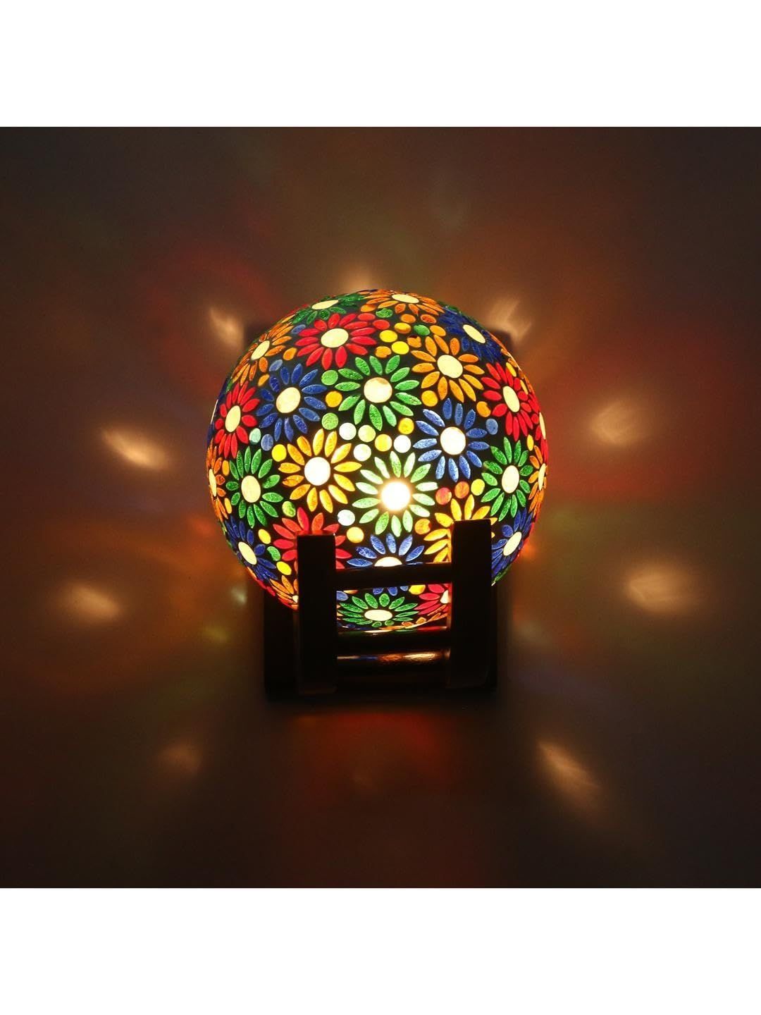 1ST TIME Orange & Multicoloured Textured Wood Traditional Spherical Shaped Wall Lamp-image-32
