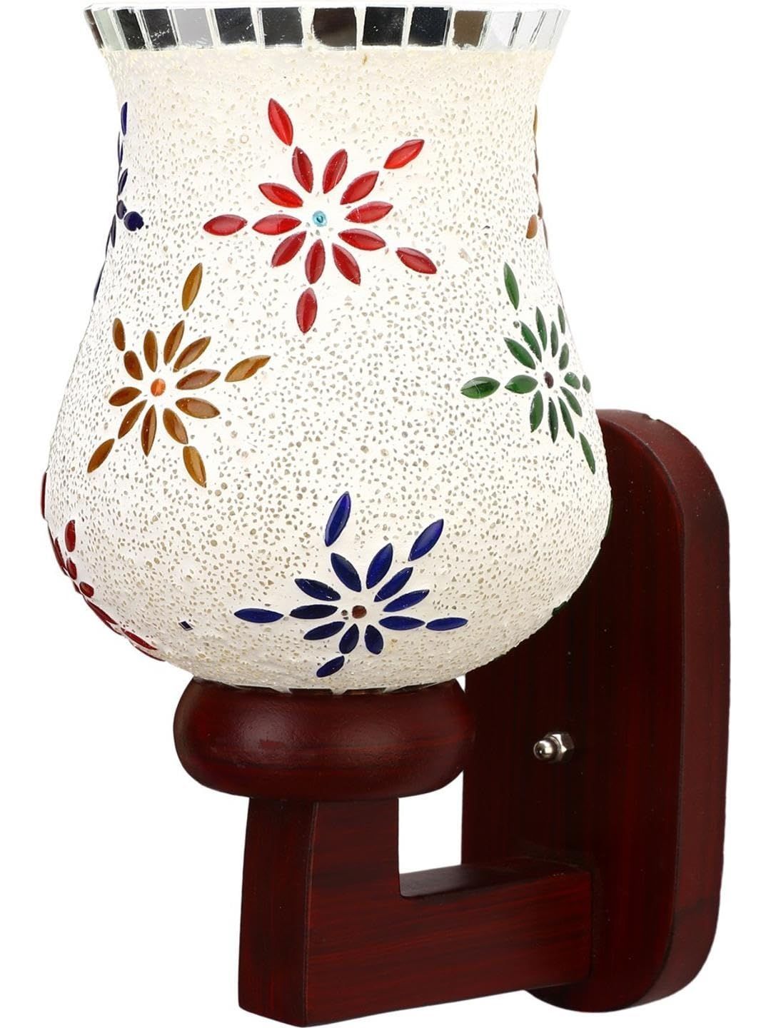 1ST TIME Multicoloured & White Printed Wood Traditional Frustum Shaped Wall Lamp-picture-22