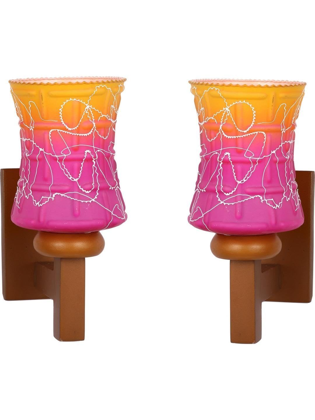 1ST TIME Pink & Orange Printed Wood Contemporary Frustum Shaped Wall Lamp-picture-28
