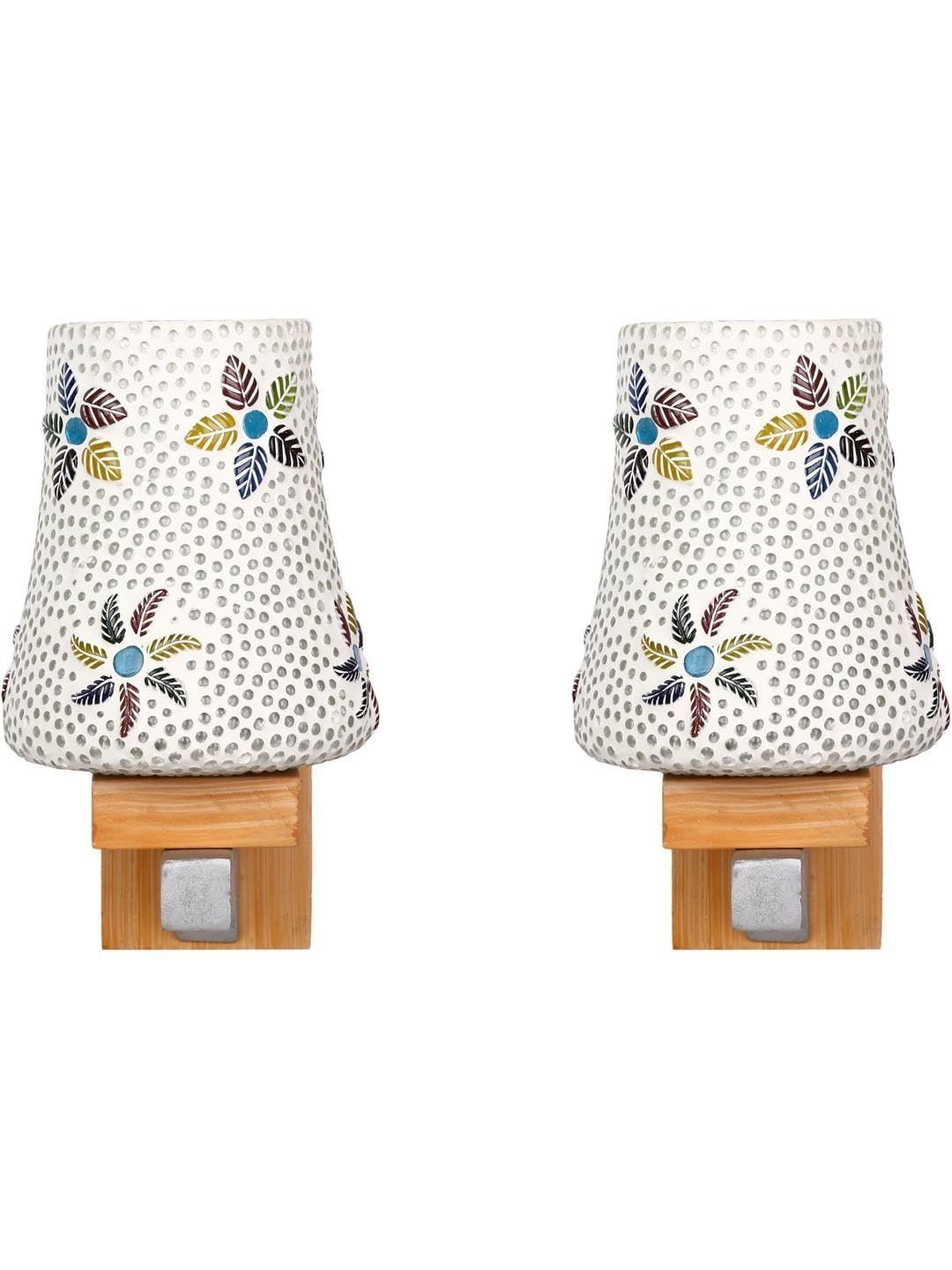 1ST TIME Multicoloured & White Printed Wood Traditional Frustum Shaped Wall Lamp-picture-35