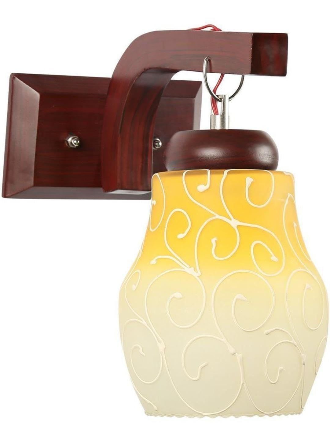 1ST TIME Yellow & Yellow Printed Wood Traditional Abstract Shaped Shaped Wall Lamp-image-34