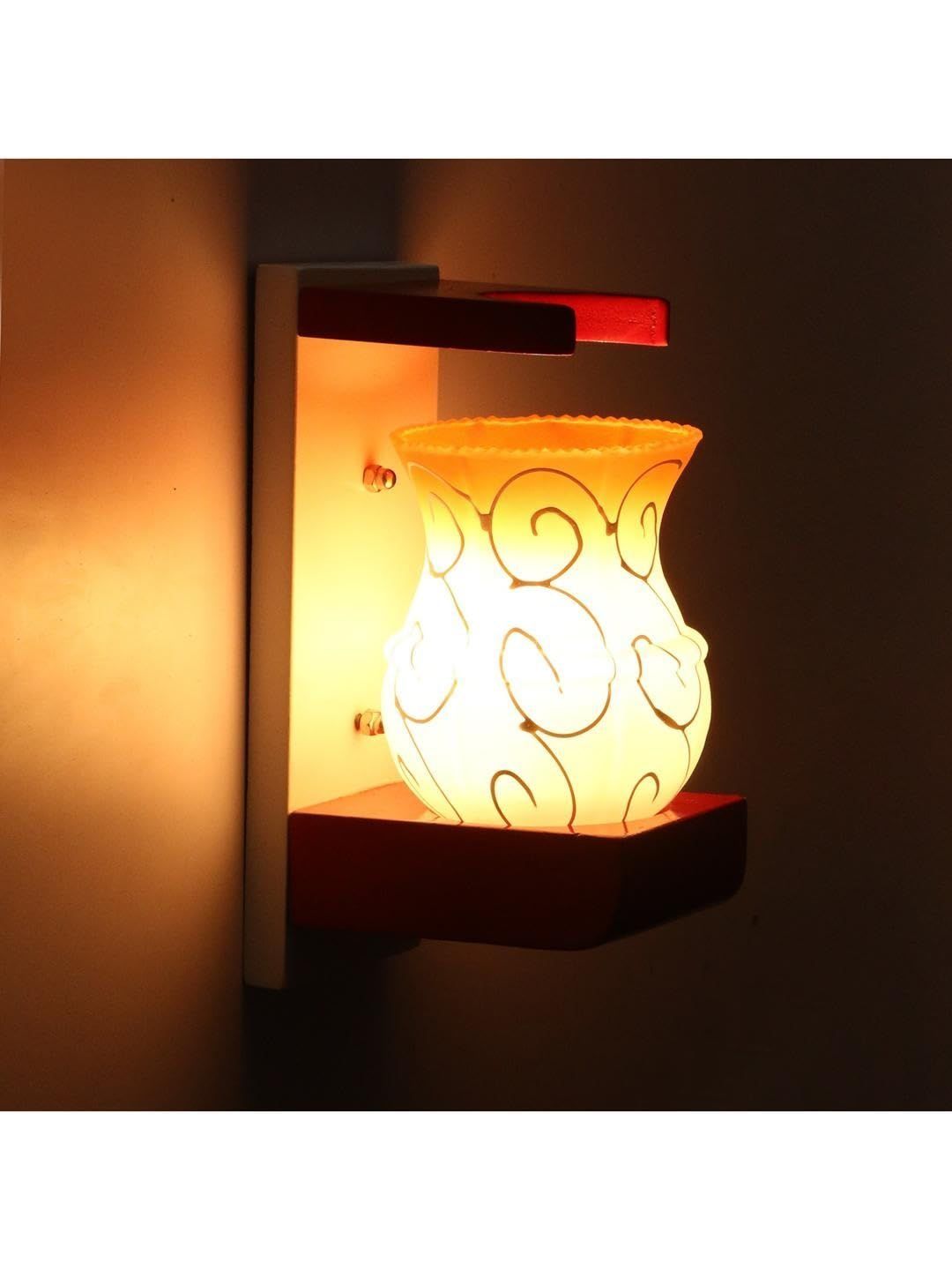1ST TIME Orange & Red Textured Wood Contemporary Abstract Shaped Shaped Wall Lamp-image-44