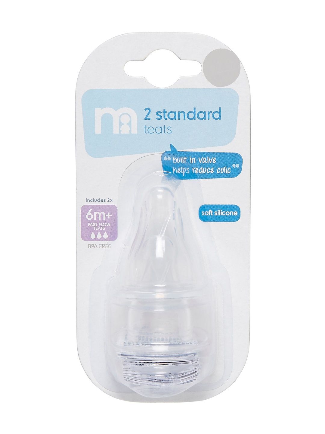 mothercare 2Pcs Transparent Standard Neck BPA -Free Fast Flow Bottle Teats-picture-45