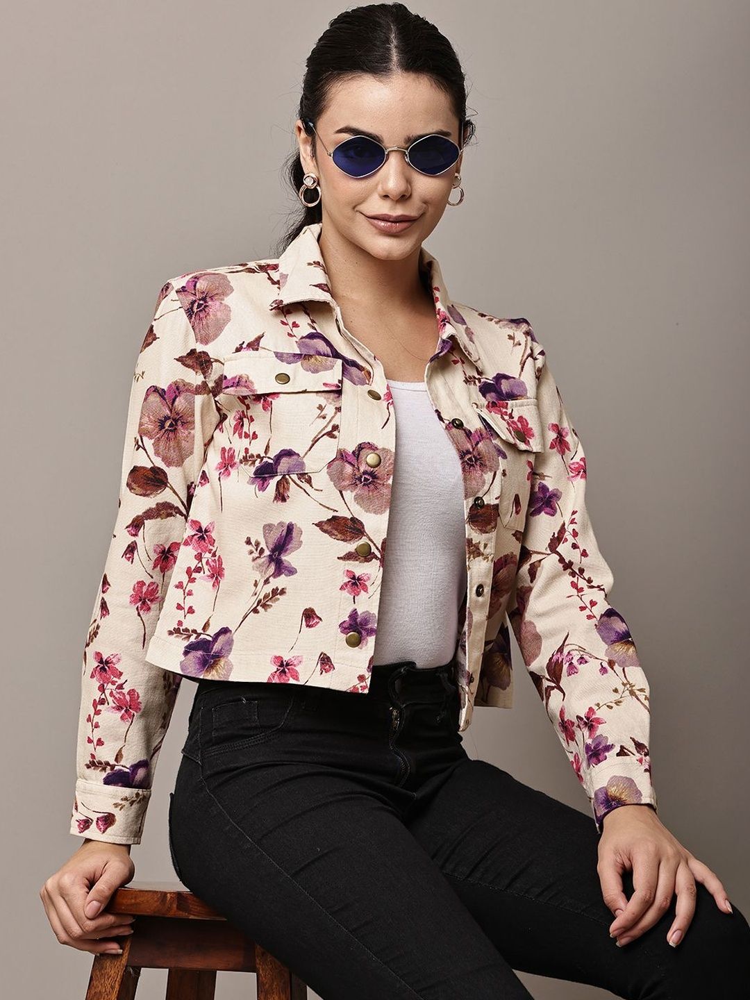 BEGUMPAN Women Floral Crop Denim Jacket-picture-30