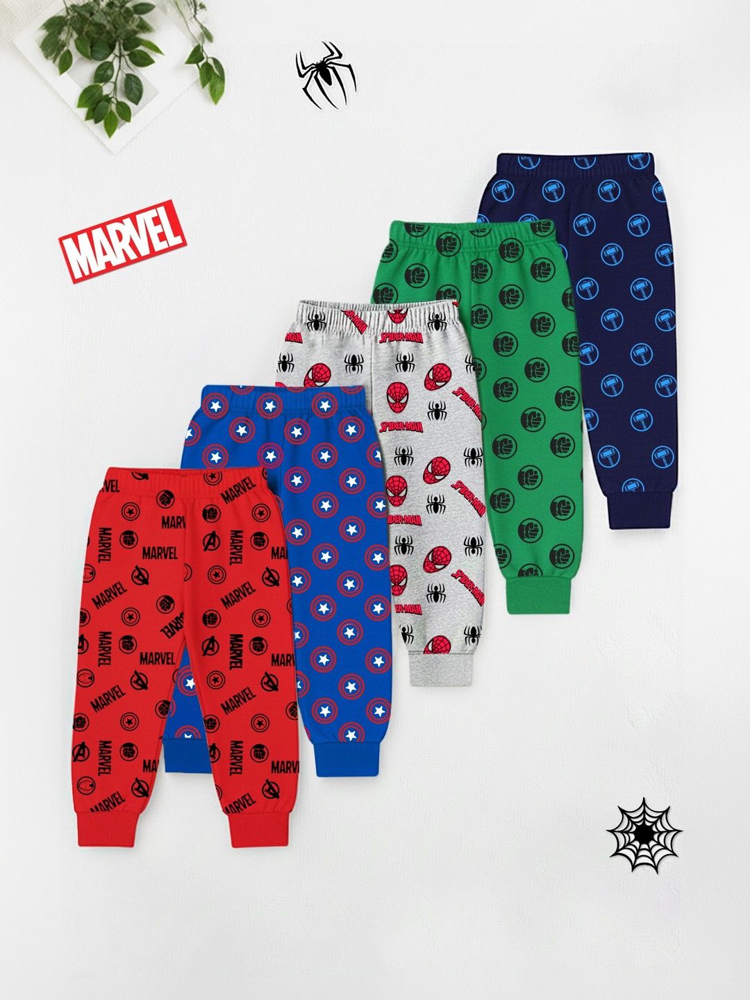 YK Marvel Boys Pack Of 5 Printed Cotton Mid-Rise Joggers-picture-56