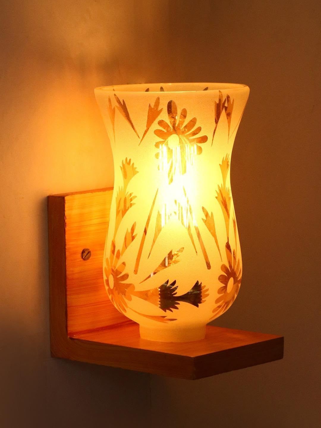 1ST TIME Gold-Toned & White Printed Wood Traditional Frustum Shaped Wall Lamp-picture-34