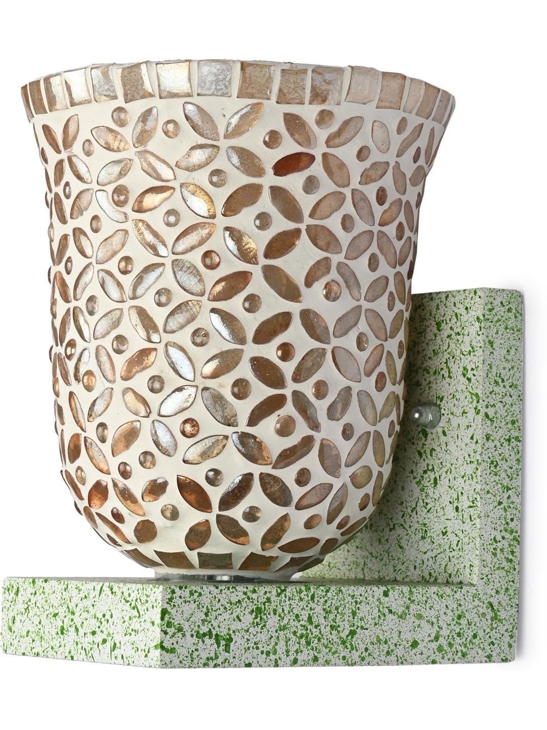 1ST TIME Gold-Toned & Cream-Coloured Textured Wood Contemporary Frustum Shaped Wall Lamp-picture-53