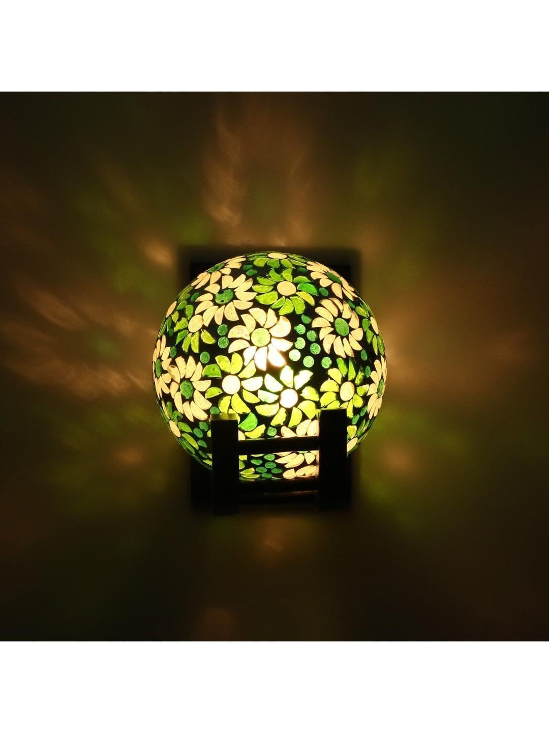 1ST TIME Green & Green Printed Wood Spherical Shaped Wall Lamp-image-39