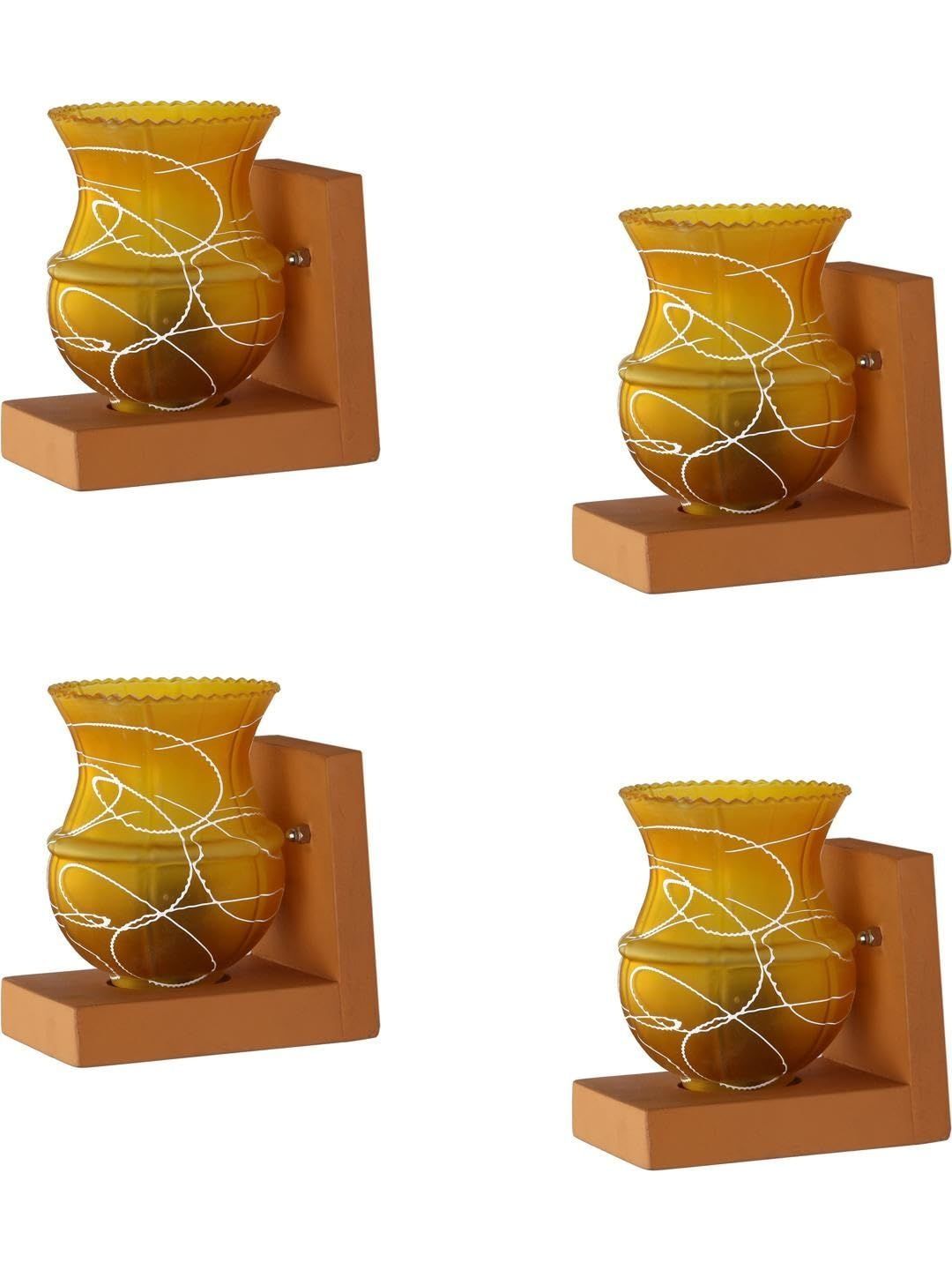 1ST TIME Yellow & Yellow Printed Wood Contemporary Abstract Shaped Shaped Wall Lamp-image-36