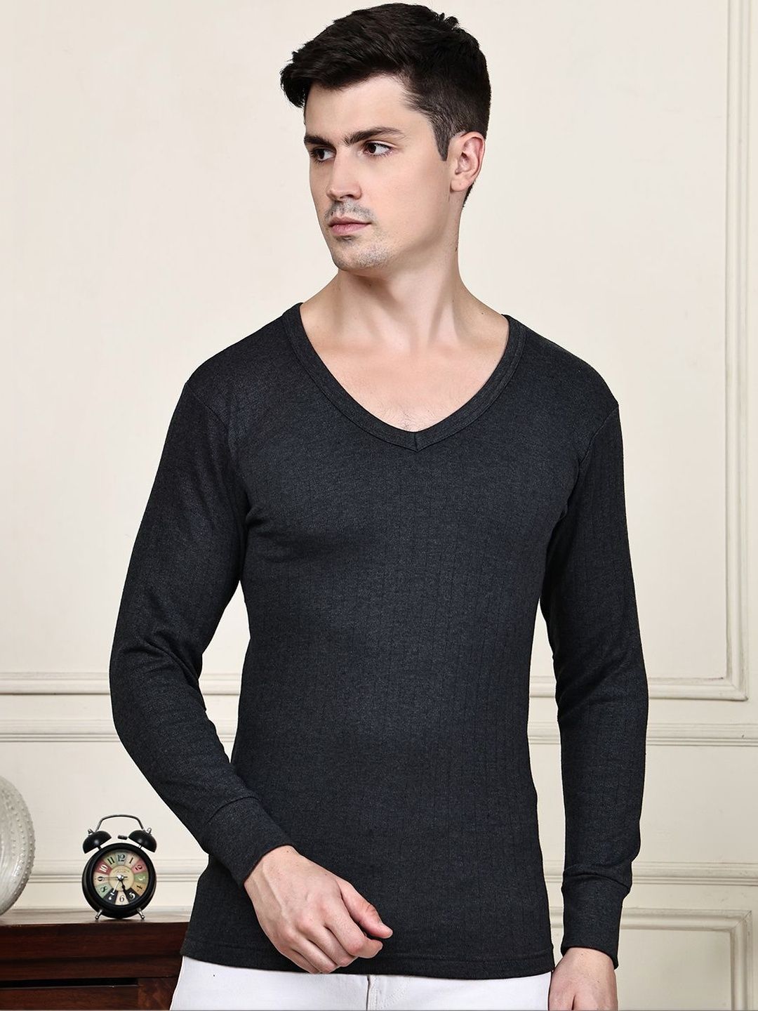 GRACIT V-Neck Long Sleeves Ribbed Thermal Tops-picture-17