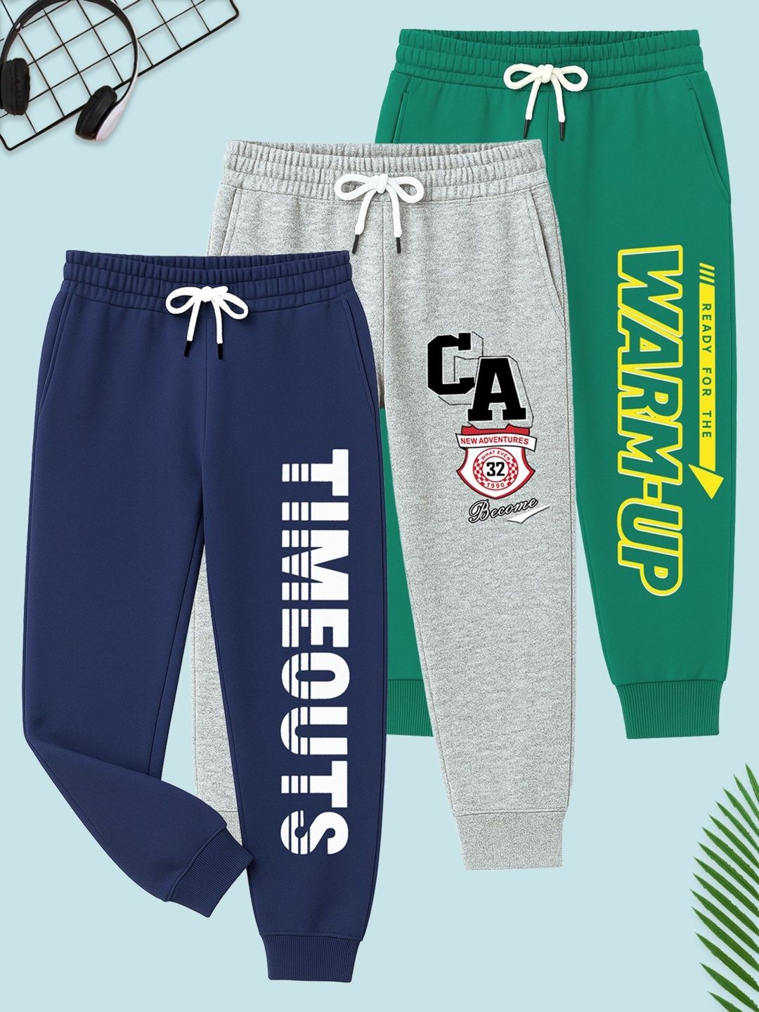 YK Pack Of 3 Boys Graphic Printed Cotton Mid-Rise Joggers-picture-27