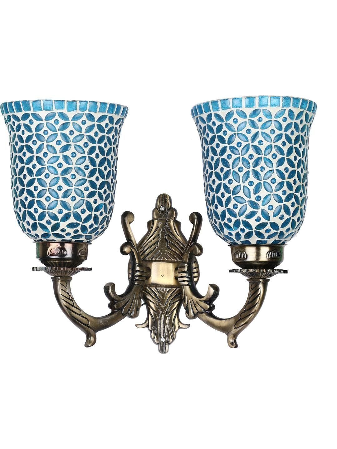 1ST TIME Blue & Blue Printed Metal Traditional Frustum Shaped Wall Lamp-picture-55