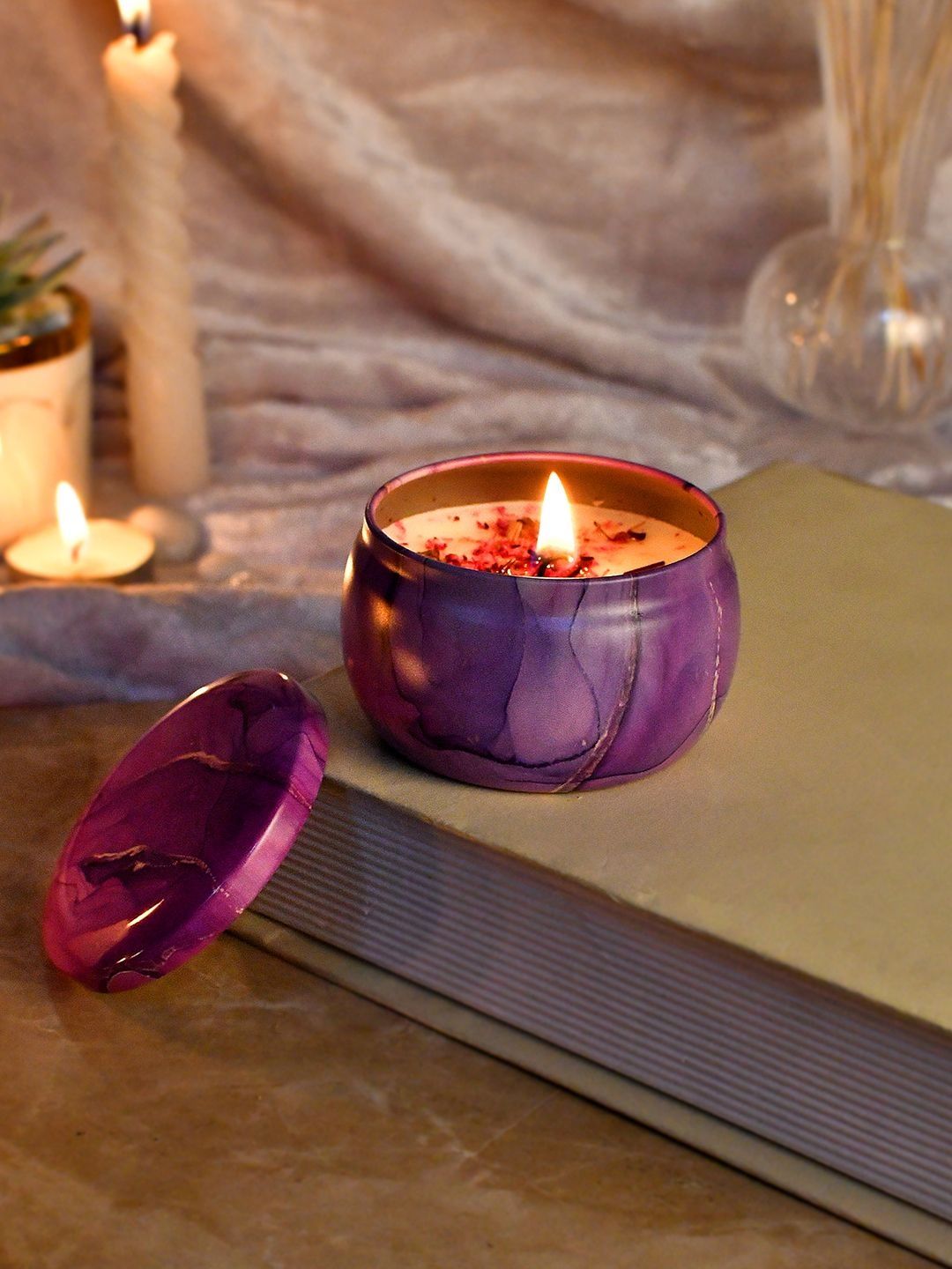 Myntra Elegant Homes Purple & Purple 1 pieces Jar Candle-picture-23