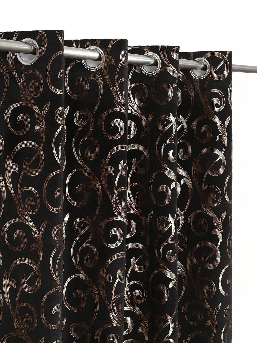 GEET CREATIONS Black Set of 2 Floral Room Darkening Door Curtain-image-36
