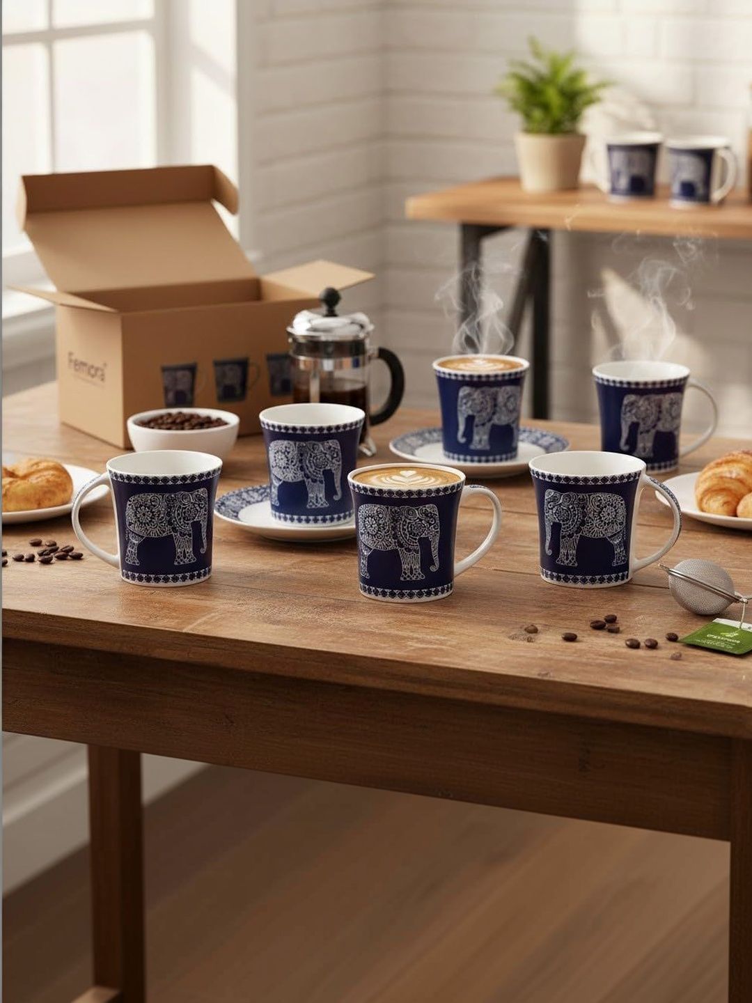 Femora Navy Blue Ethnic Motifs Ceramic Glossy Cups Set of Cups and Mugs-image-32