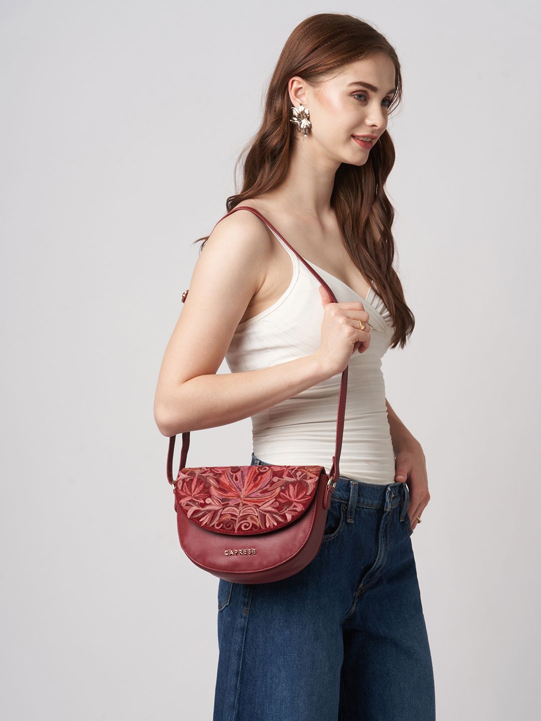 Caprese Ethnic Motifs Self Design Embroidered Crossbody Sling Bag-picture-38