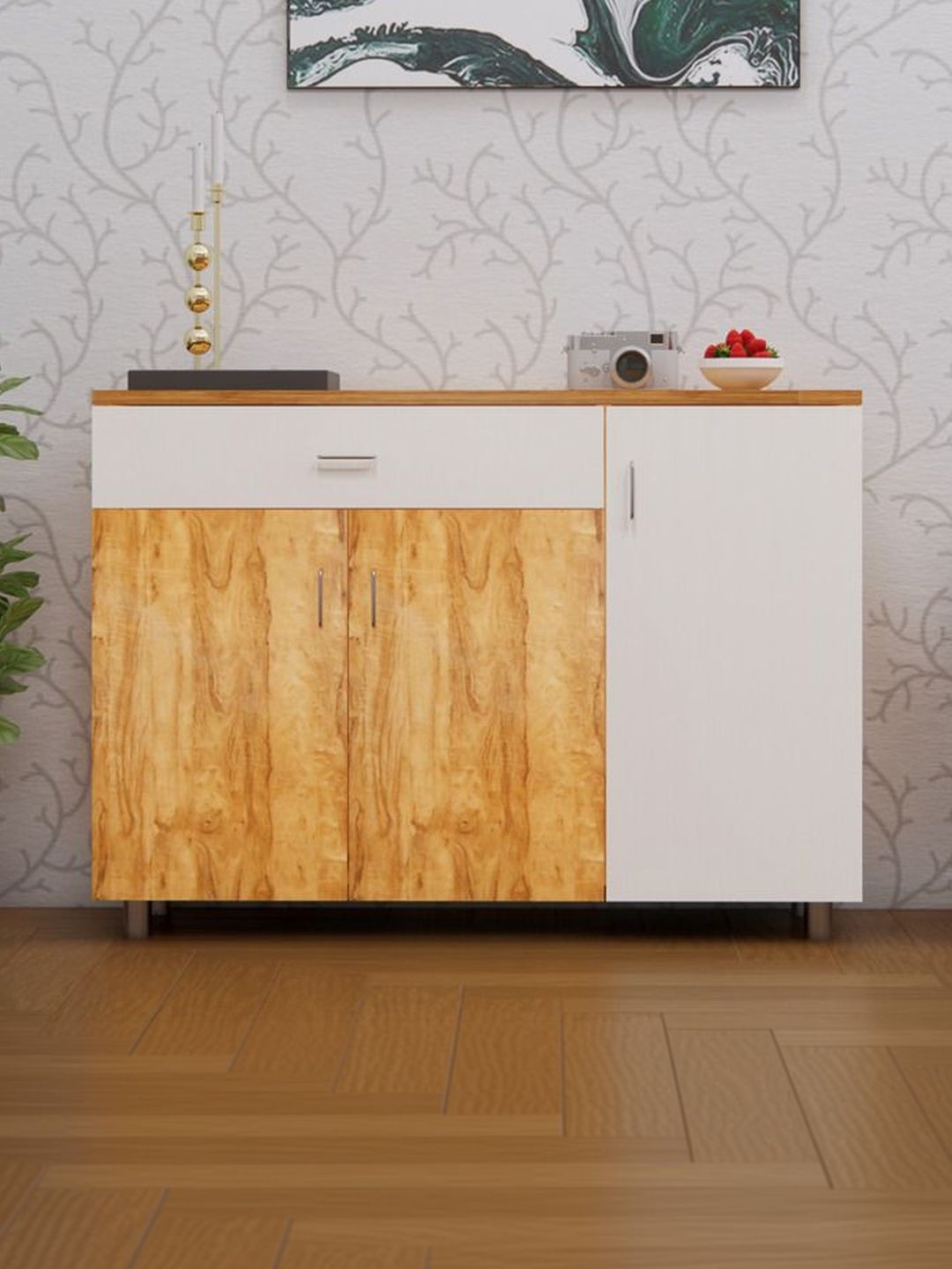 SPECIALITY PANELS White & Brown 3-Door Engineered Wood Cabinet
