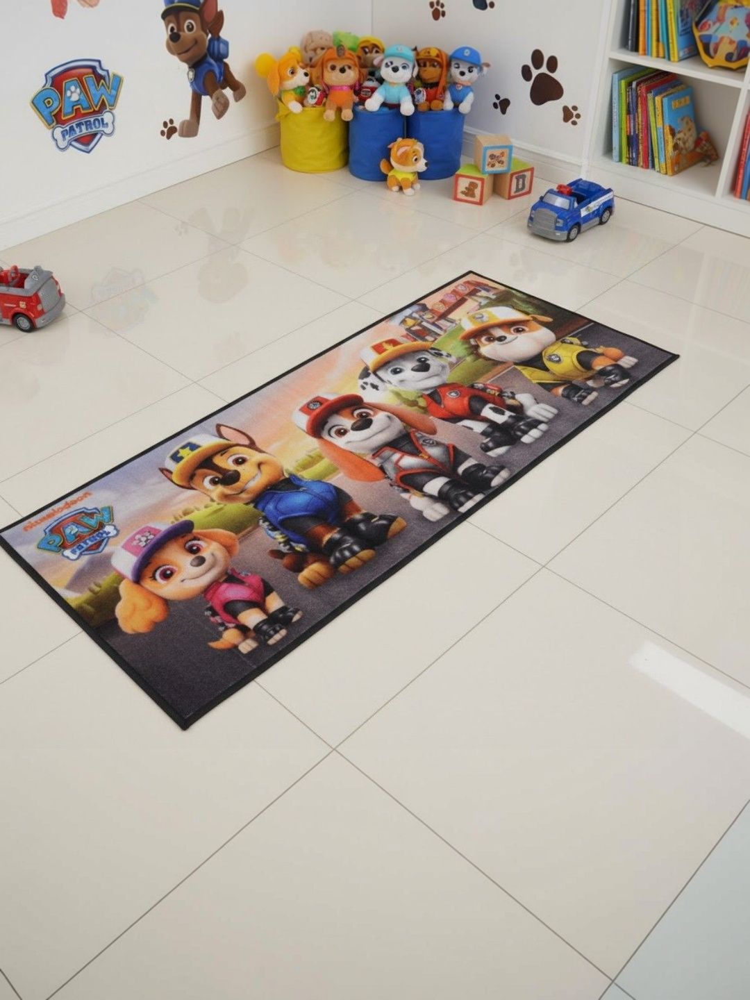 Athom Living Grey Cartoon Characters Printed Anti-Skid Backing Carpet
