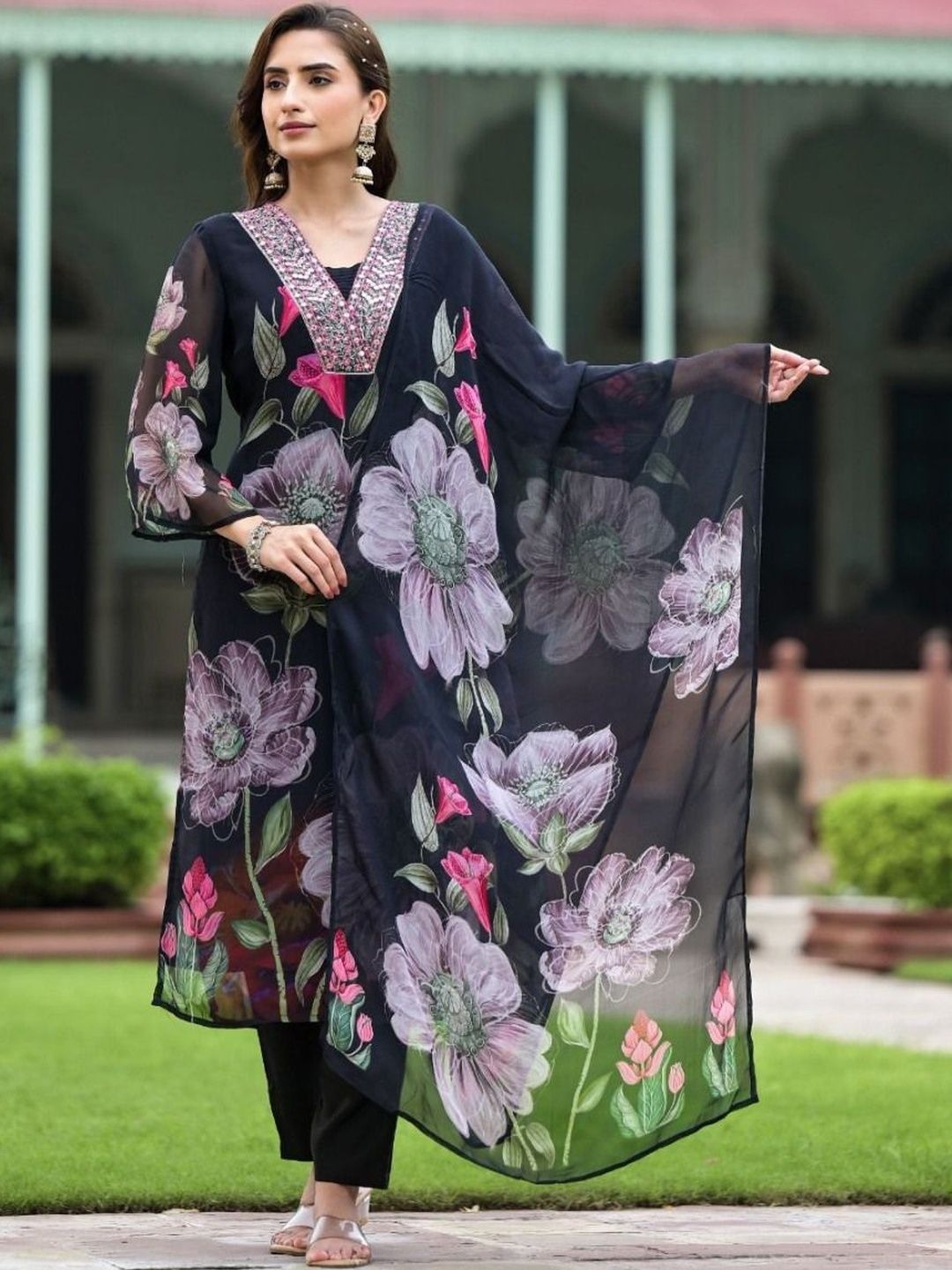 Siya Fashion Women Floral Printed Regular Thread Work Kurta with Trousers & With Dupatta-picture-41