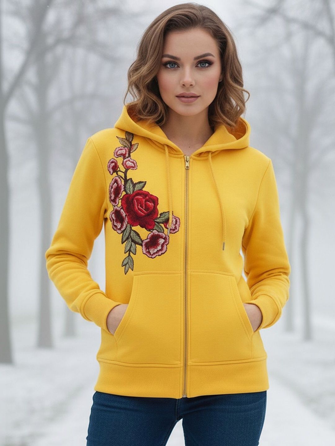 Lihana Women Floral Fleece Woven with Embroidered Jacket-image-18