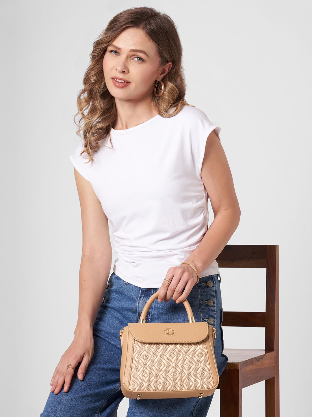 Caprese Textured Structured Satchel Handbag With Detachable Sling Strap-picture-33
