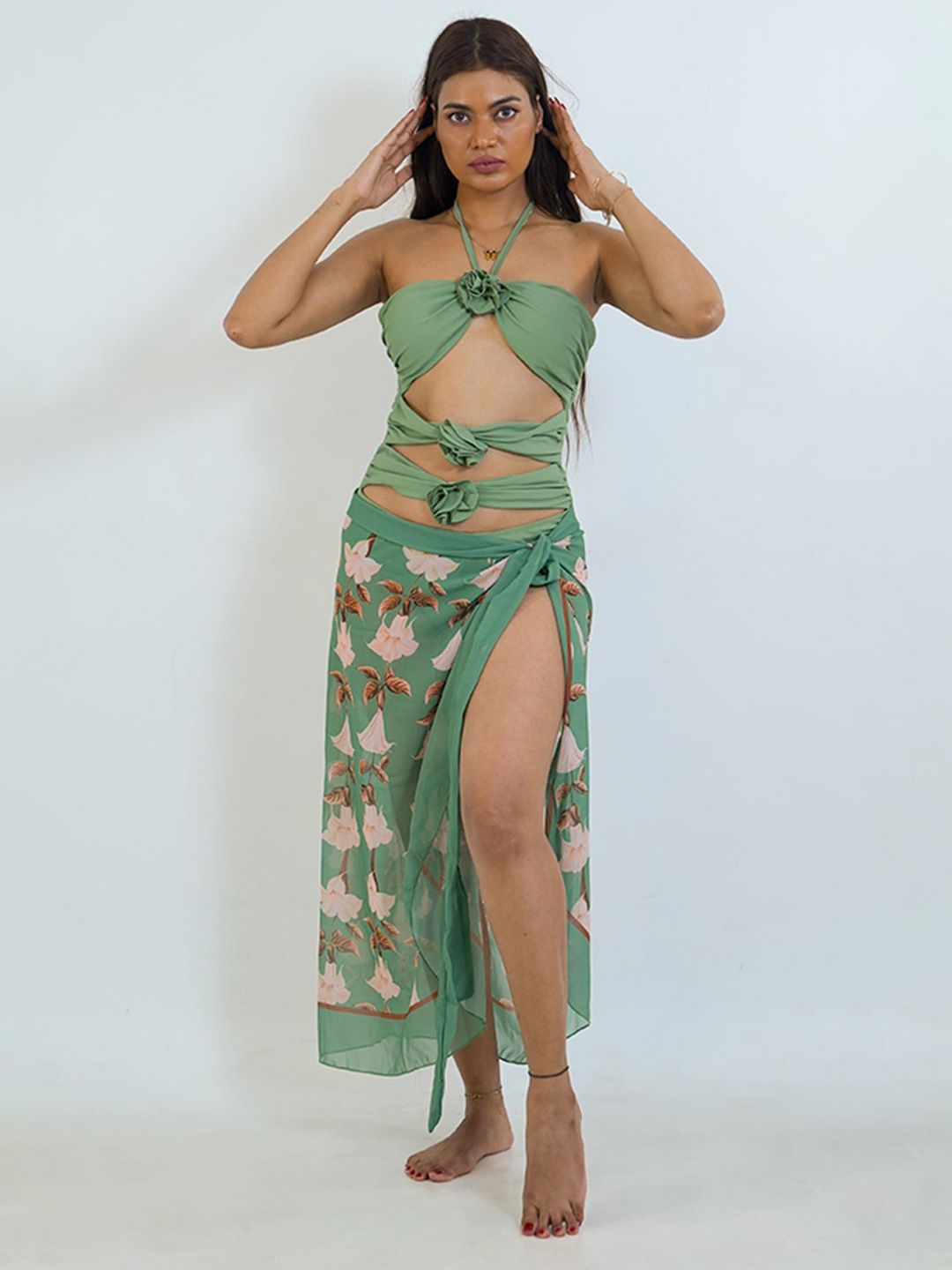 Matcha Bloom Monokini With Sarong-image-30